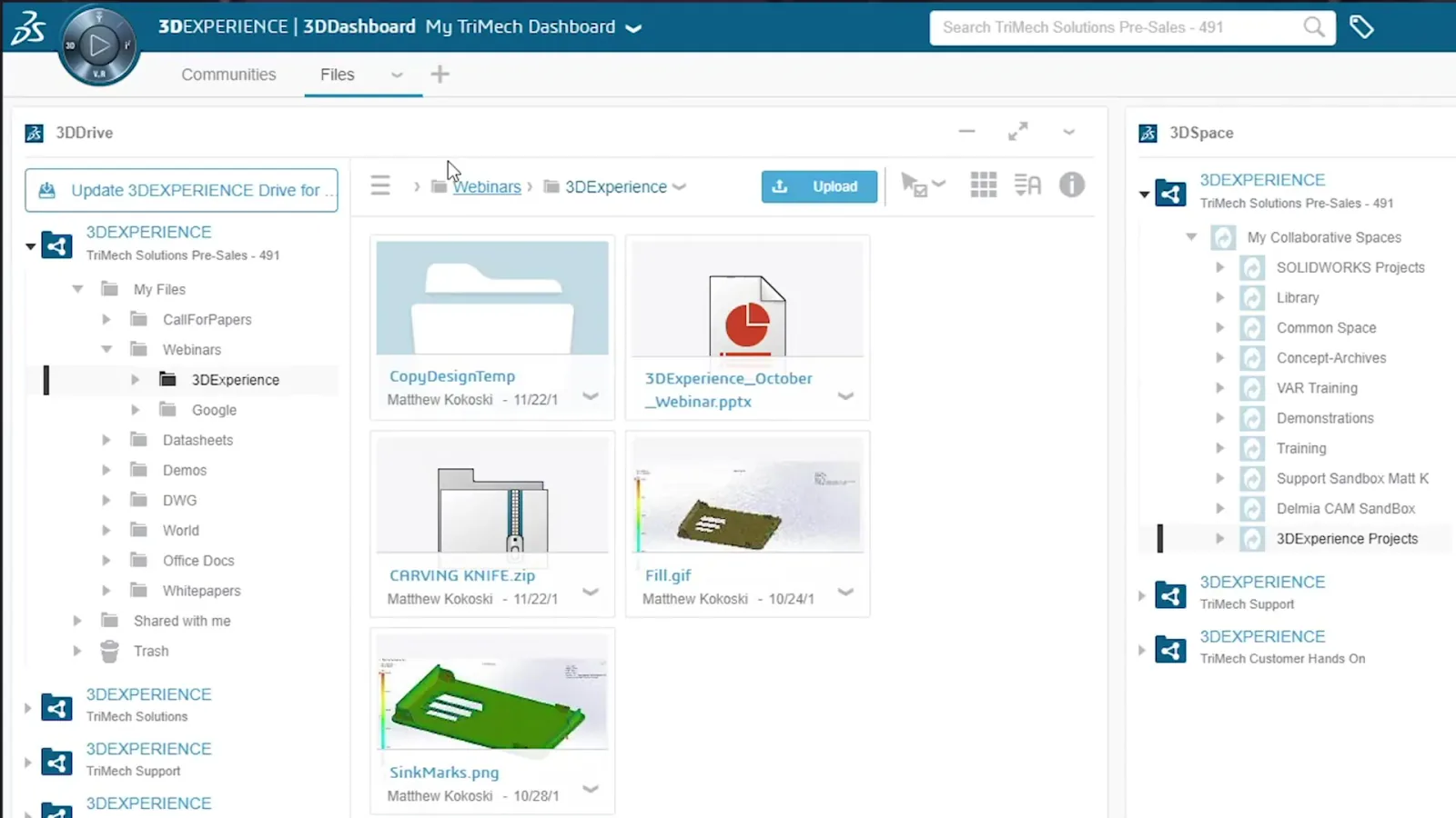 3DDrive cloud file browser showing collaborative spaces and folders