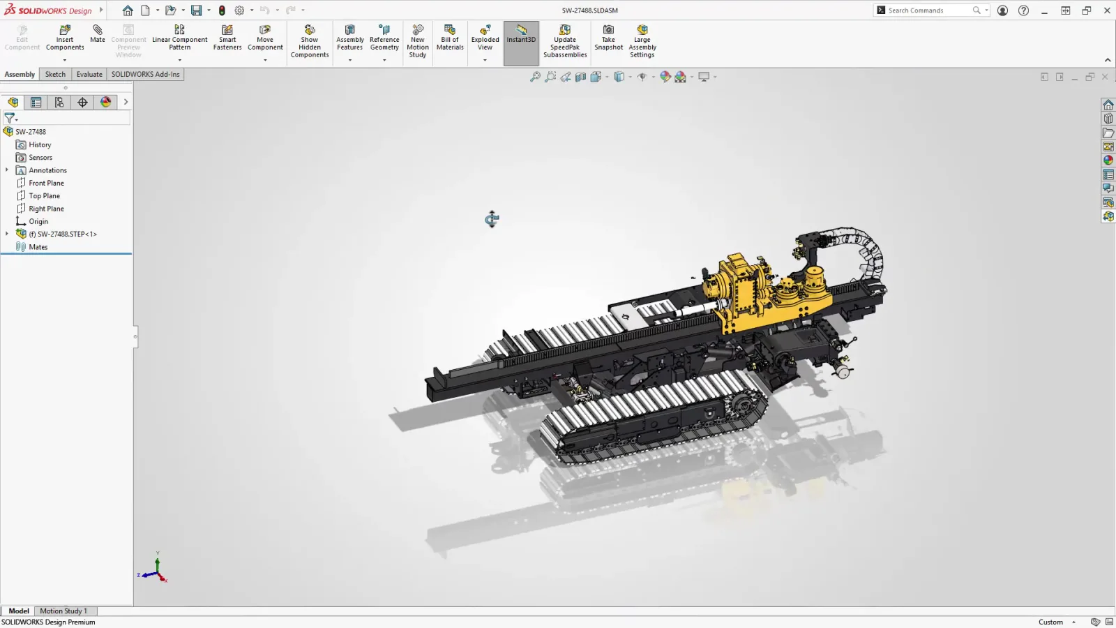A machined assembly modeled in SOLIDWORKS