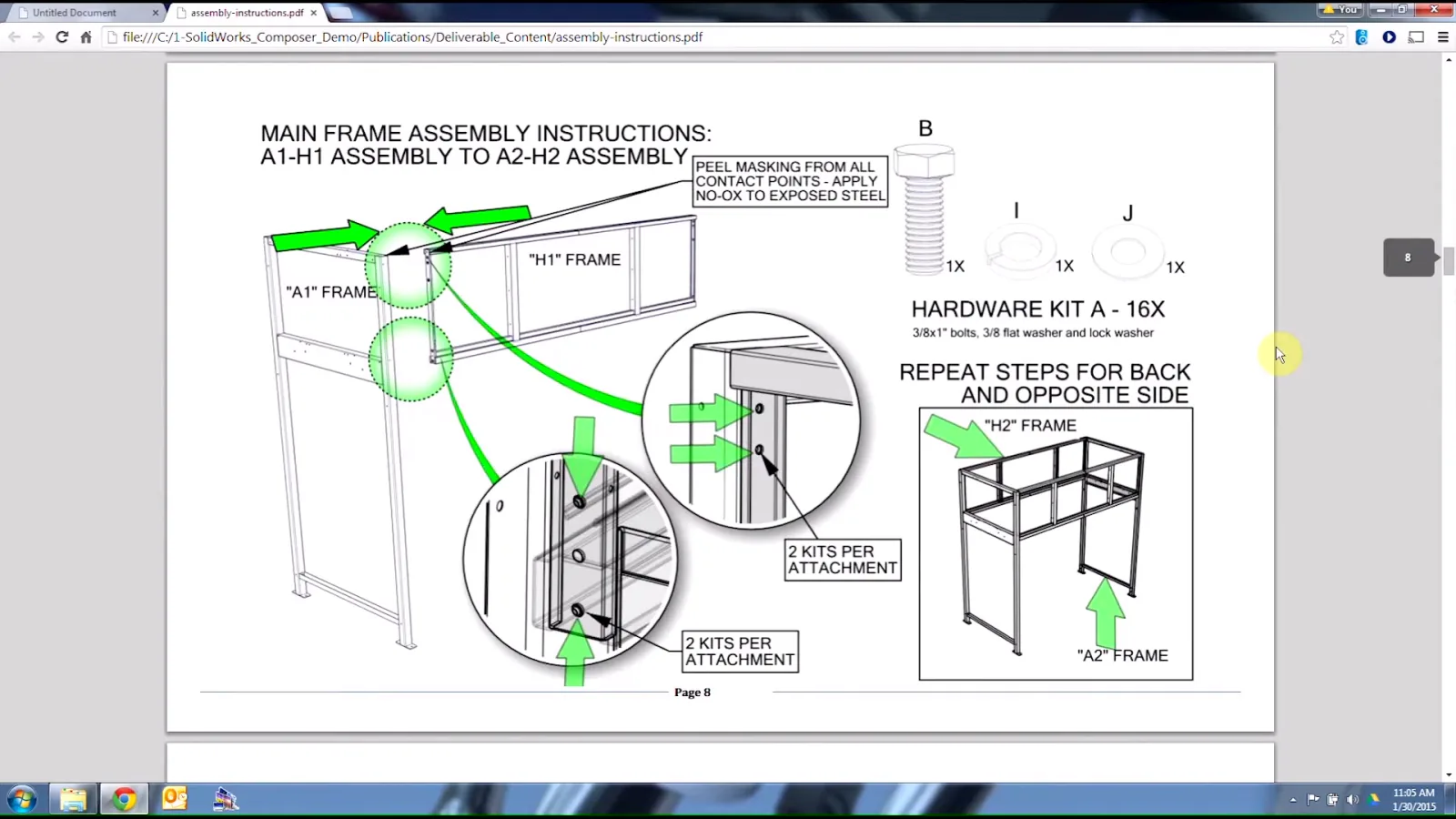 SOLIDWORKS Composer work instructions with step-by-step annotations