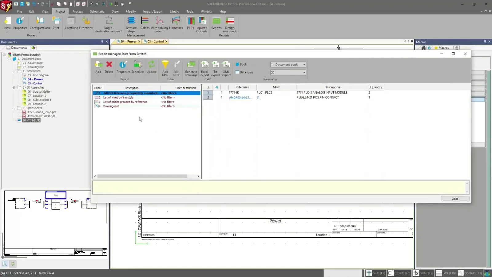SOLIDWORKS Electrical automated BOM and wire list report output