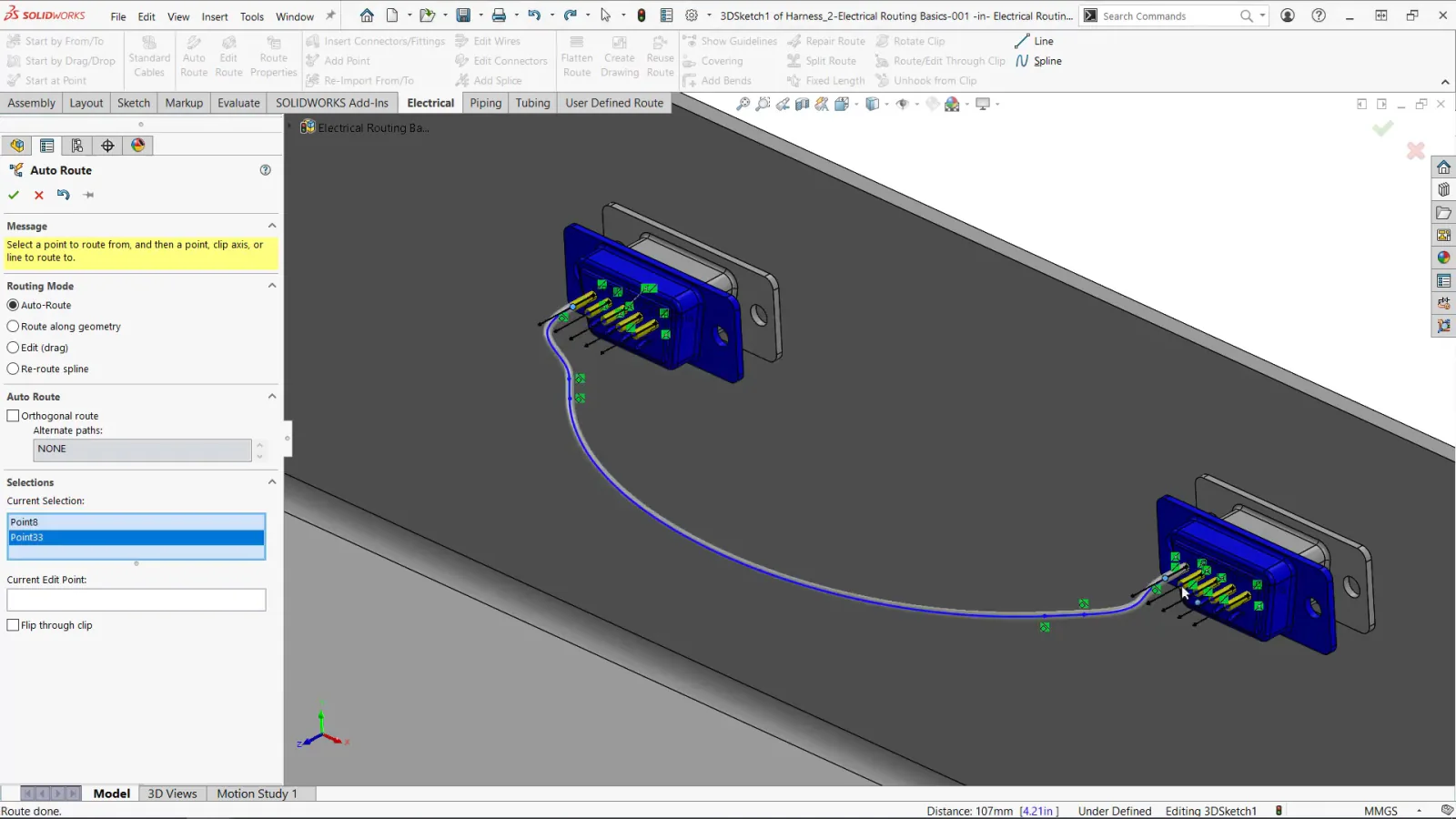 SOLIDWORKS Electrical showing real-time synchronization between 2D schematic and 3D model