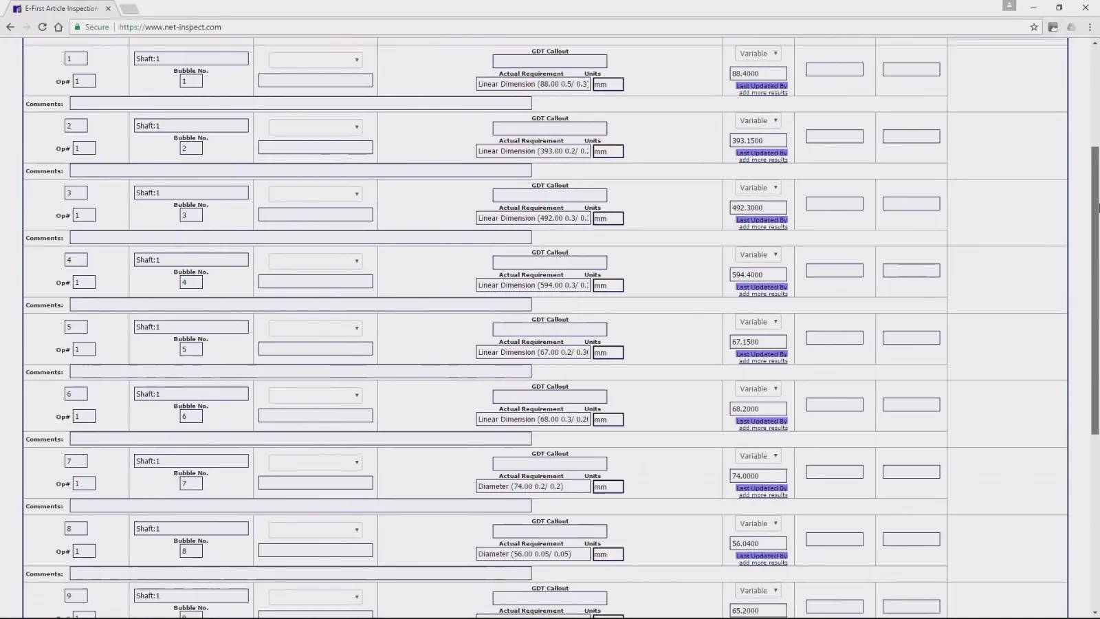 Balloon results tree with inspection BOM spreadsheet