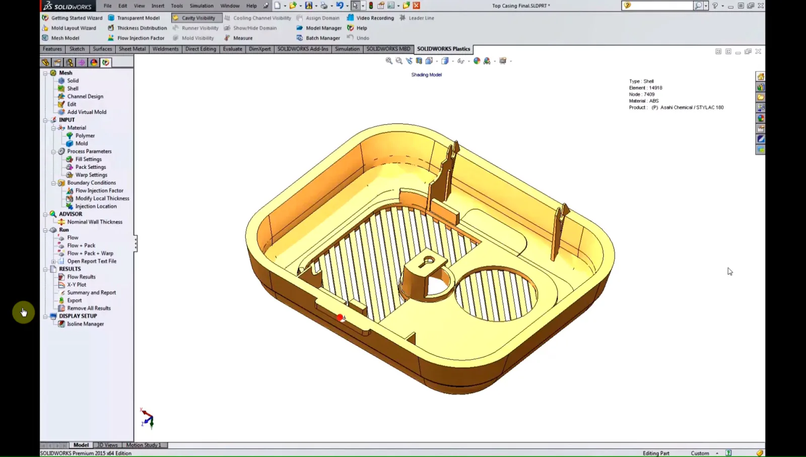 Plastics mesh setup with material and process parameters