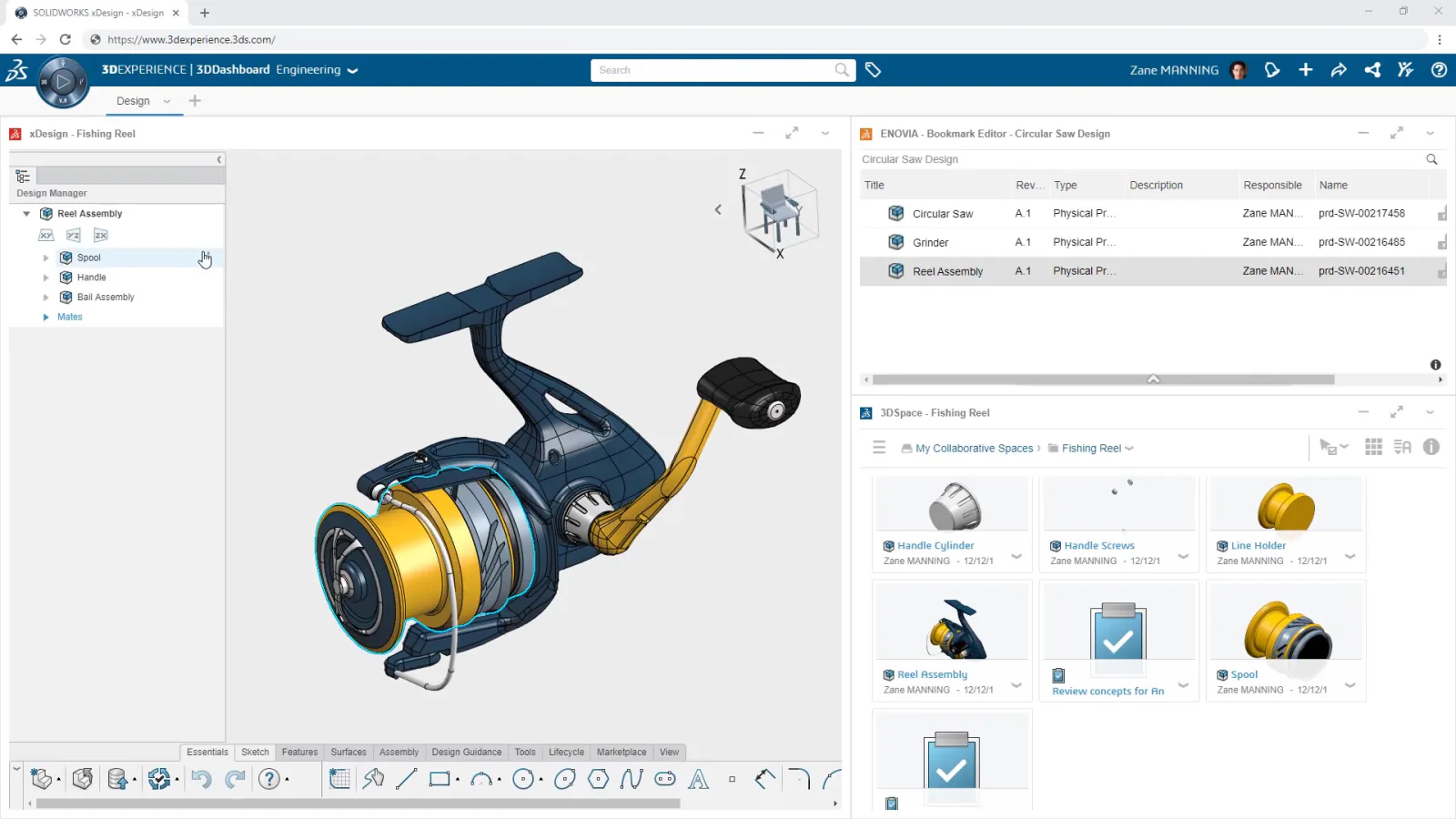 xDesign CAD with ENOVIA BOM list and file library in simultaneous panels